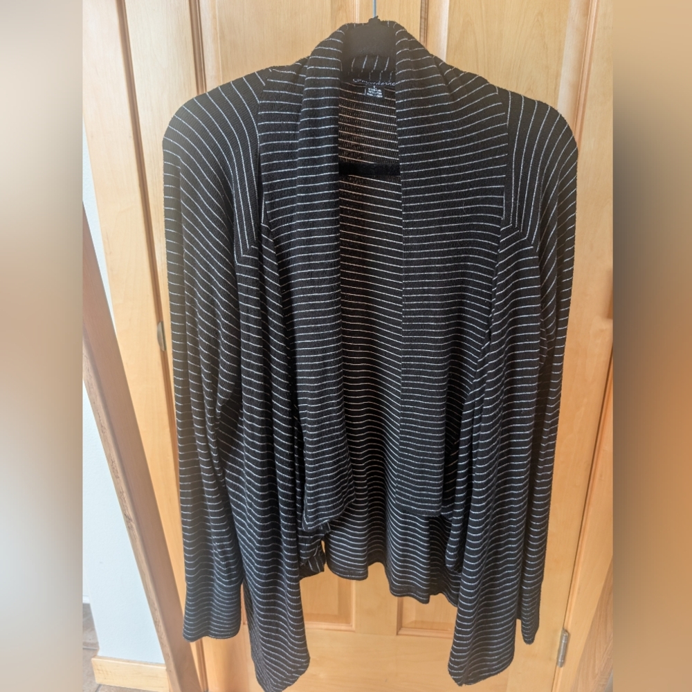 Elegant Black and White Striped Women's Cardigan